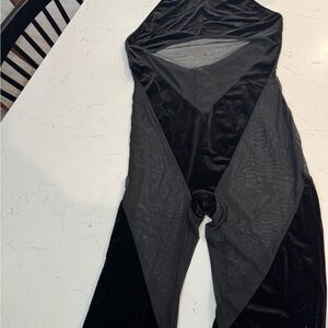 Black Velvet Jumpsuit with Sheer Panels
